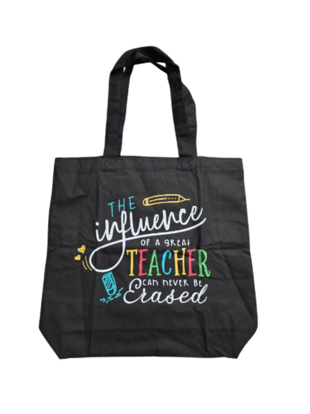 NWOT | "Influence of a Great Teacher" Black Canvas Tote Bag 15"x13"